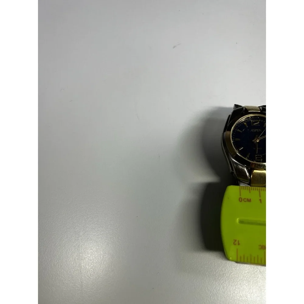 Aspen Two Tone Stainless Steel Quartz Watch Blue Dial Japan Movt Not Tested‎